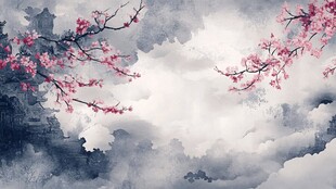 水墨梅花云雾意境图