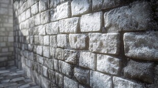 古老石砖墙的质感特写