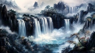 壮丽山水间的磅礴瀑布