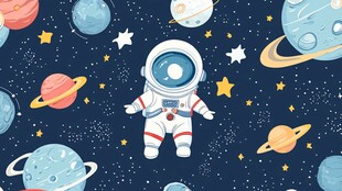 太空宇航员与行星插画