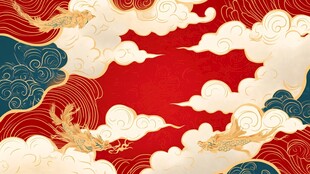 中式红底云纹金龙背景图