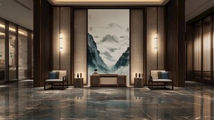 中式典雅大厅山水装饰图景