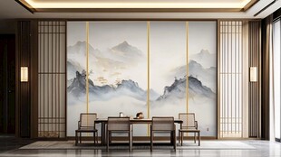 中式山水背景墙雅致茶室