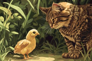 猫与小鸡的奇妙对视