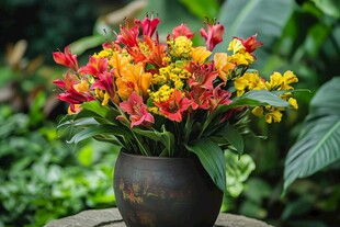 花瓶中的多彩花卉组合