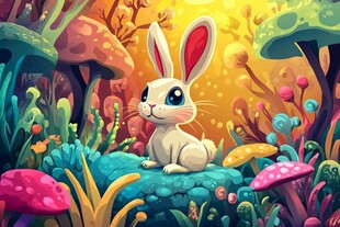 奇幻森林中的可爱白兔
