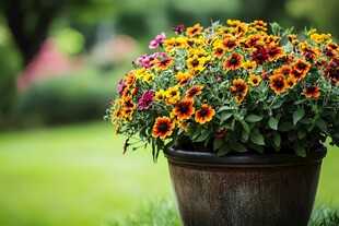 花盆中的多彩花卉绽放