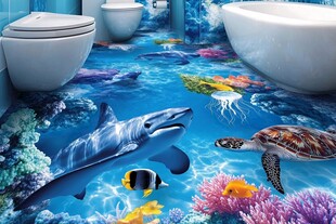 海底世界风卫生间瓷砖图案