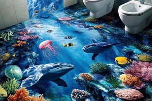海底世界3D卫生间地板画