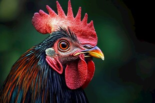 雄鸡特写 艳丽冠羽与锐眸