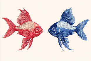 红蓝双色金鱼插画展示