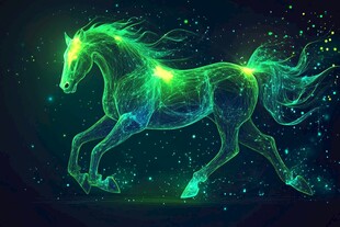 梦幻荧光骏马在星夜中奔腾