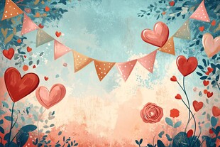 浪漫爱心花卉装饰背景图