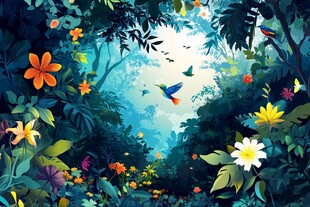 梦幻丛林中的花鸟世界