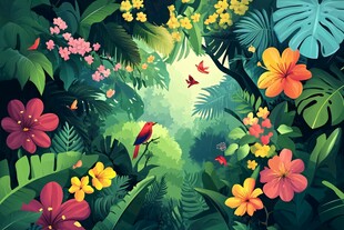 热带丛林中的多彩花鸟世界