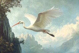 白鹭翱翔于山川美景间