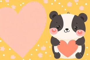 可爱熊猫抱心萌趣插画
