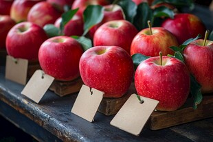 新鲜红苹果整齐陈列