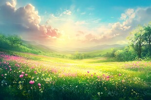 梦幻田园风光的灿烂花海