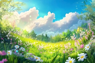 梦幻春日花海风景图