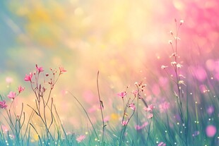 梦幻粉花绽放于绿野