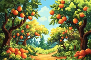 橙果满树的梦幻果园风光