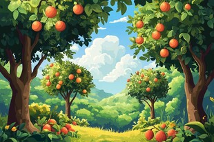 夏日果园 繁茂果树硕果累累