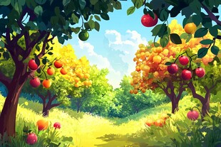 夏日缤纷果园插画场景