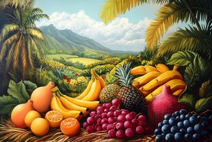 热带水果与田园风光美景