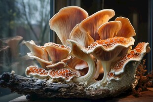 大型绚丽蘑菇簇生于木上