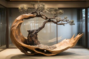 独特木雕盆景 尽显自然之美