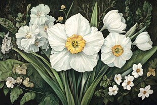 白色水仙花卉精美画作