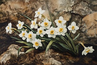 岩边绽放的美丽水仙花