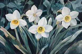 绽放的白色水仙花卉图