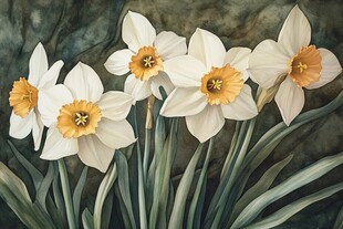 绽放的白色水仙花卉图