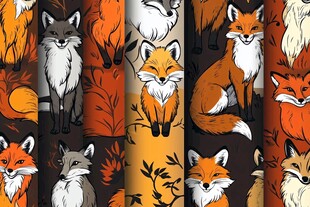 可爱狐狸图案无缝背景图