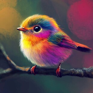 五彩斑斓小鸟栖息于枝头