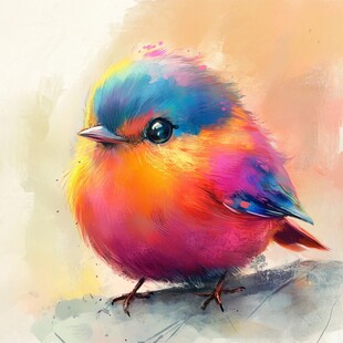 彩色梦幻小鸟水彩风插画