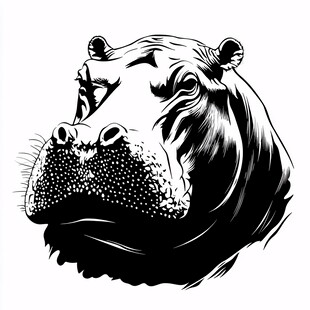 黑白河马头像插画