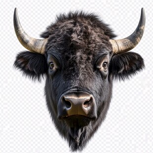 野牛头部特写 毛发与双角