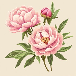 粉色娇艳牡丹花插画