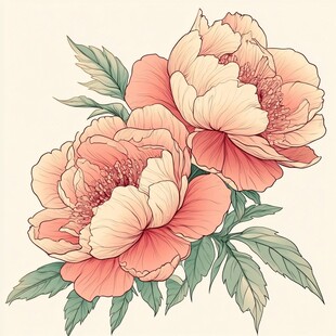 复古风双朵娇艳牡丹花