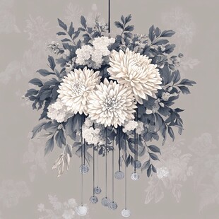 水墨风花卉悬挂装饰插画