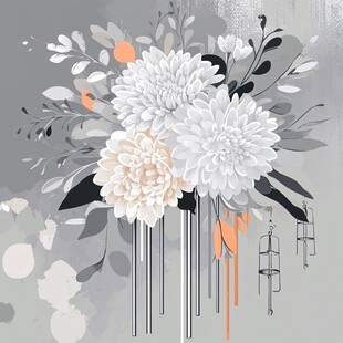 灰白花卉艺术插画