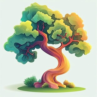 奇幻多彩扭曲树木插画