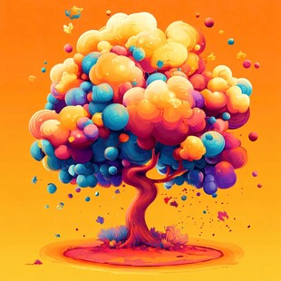 梦幻多彩气球树艺术图像