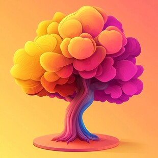 梦幻多彩抽象艺术树