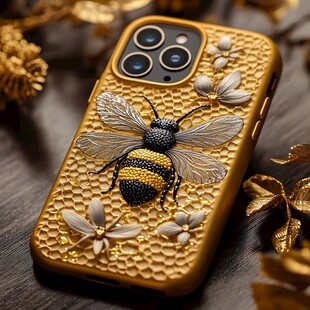 奢华蜜蜂图案金色手机壳