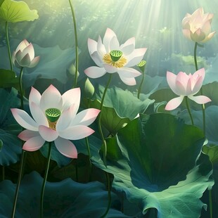 阳光下的盛开荷花图