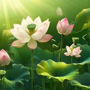 阳光下的绽放荷花美景